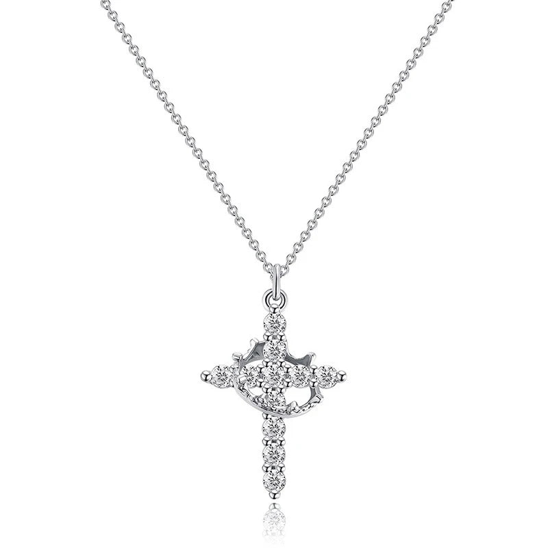 Rotatable Crown Rhinestone Cross Necklace Earrings Rings for Women