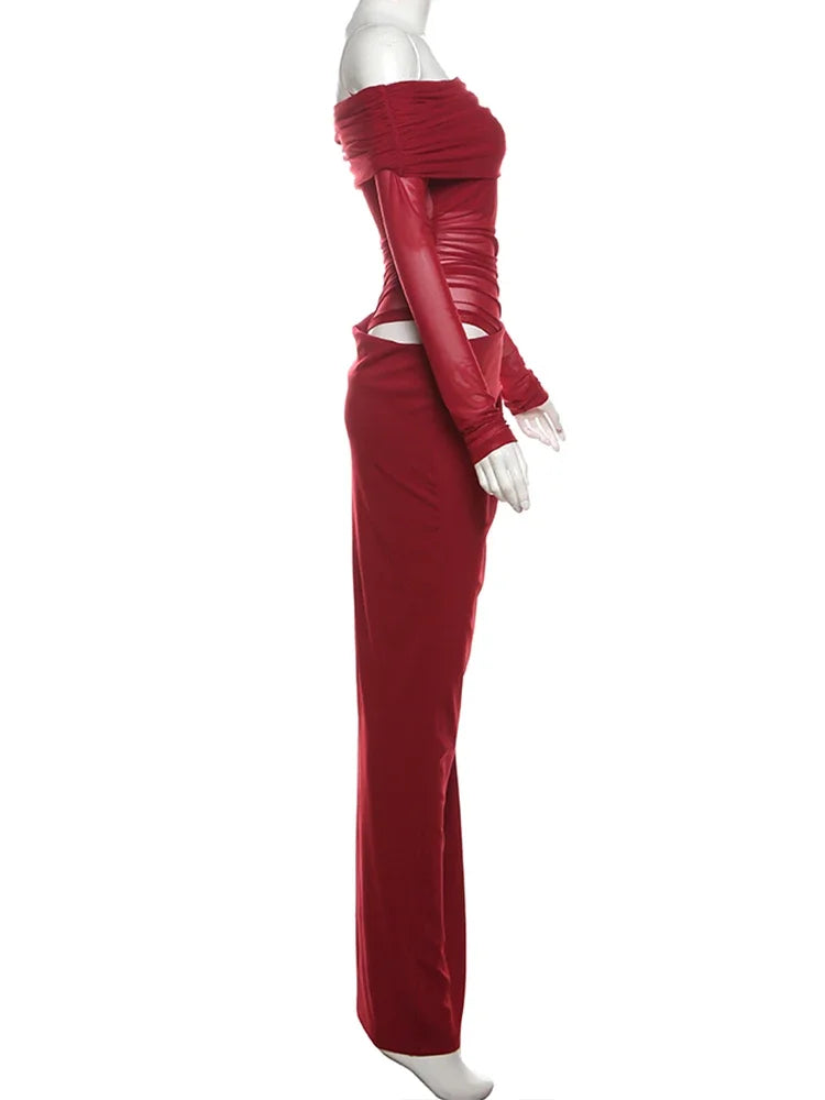 Mesh Elegant Slash Neck Ruched Dress