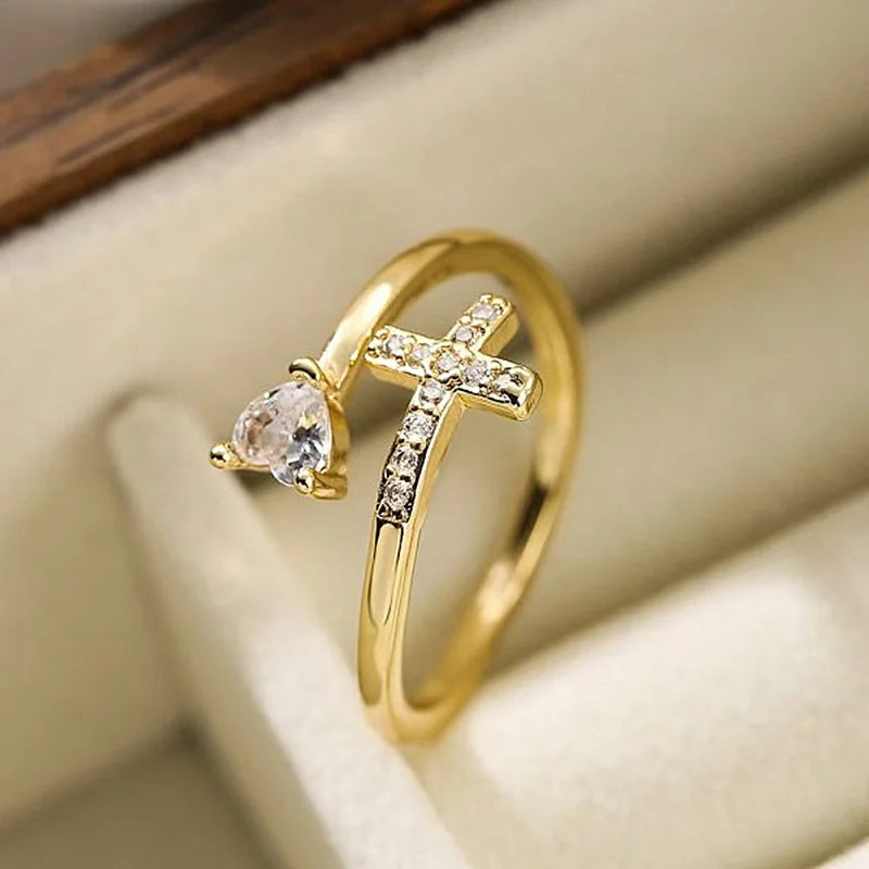 Rotatable Crown Rhinestone Cross Necklace Earrings Rings for Women
