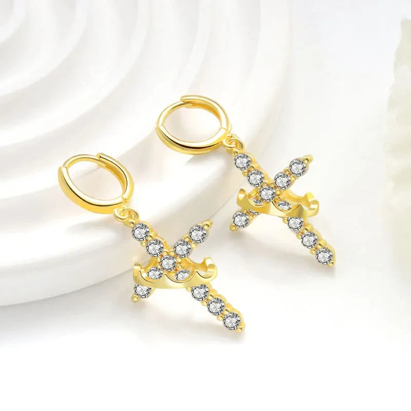 Rotatable Crown Rhinestone Cross Necklace Earrings Rings for Women