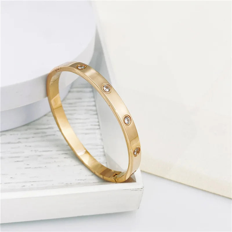 Gold Color Zircon And Cross Bracelet