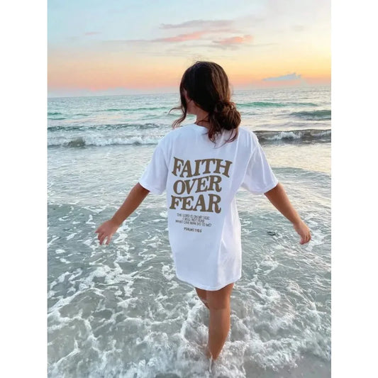 Faith Over Fear Letter Printed Cotton Women's T-Shirt