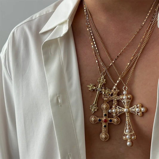 4Pcs/Set Zircon Cross Pendant Necklace Set