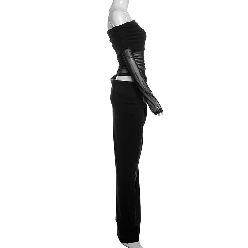 Mesh Elegant Slash Neck Ruched Dress
