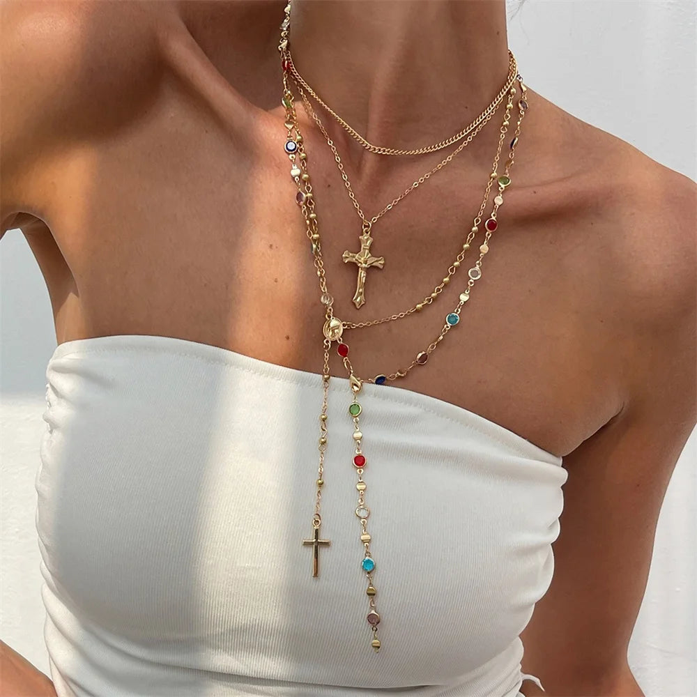 3Pcs Unique Cross Pendant Necklace Set