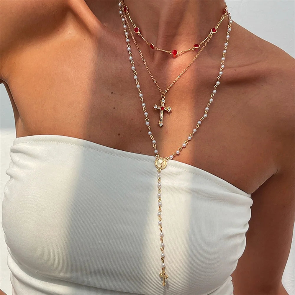 3Pcs Unique Cross Pendant Necklace Set