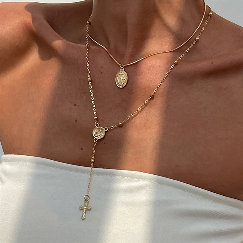 3Pcs Unique Cross Pendant Necklace Set