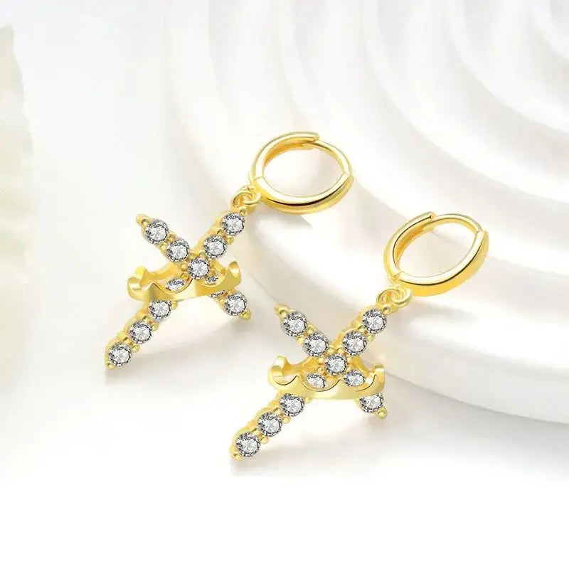 Rotatable Crown Rhinestone Cross Necklace Earrings Rings for Women