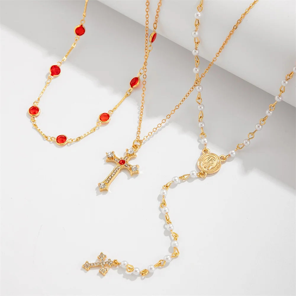 3Pcs Unique Cross Pendant Necklace Set
