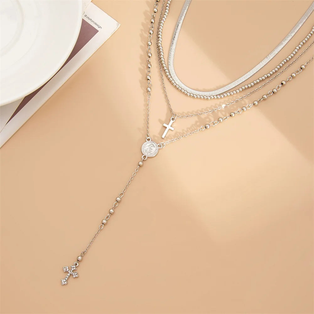 3Pcs Unique Cross Pendant Necklace Set
