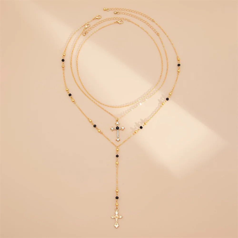 3Pcs Unique Cross Pendant Necklace Set