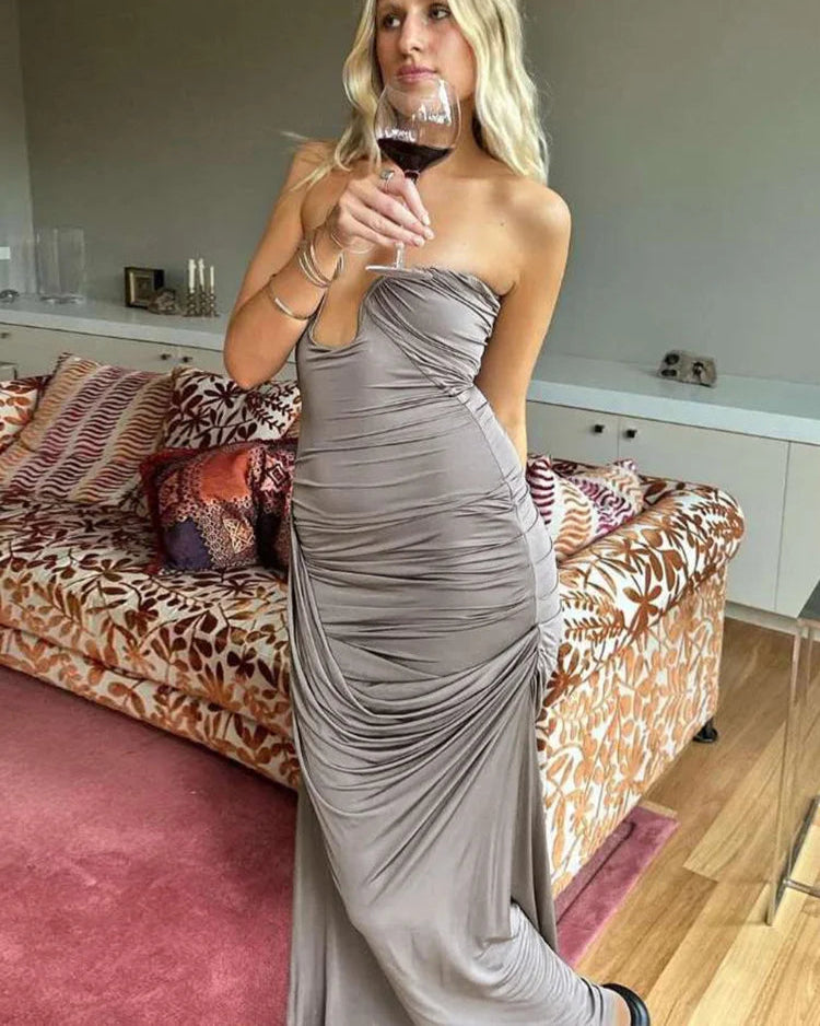 Solid Deep v Folds bodycon dress
