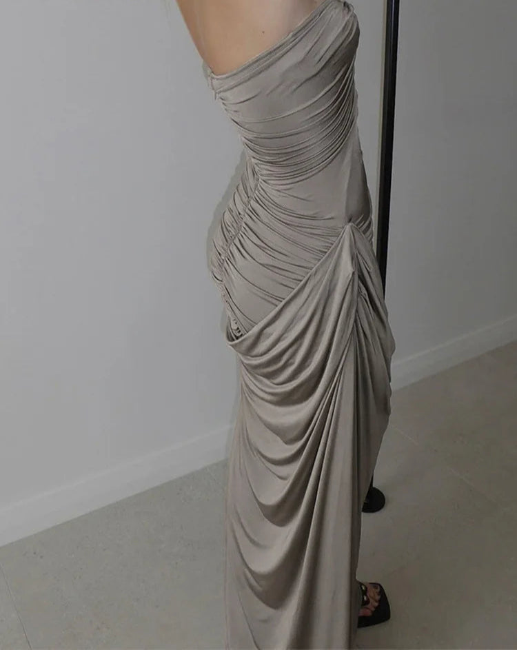 Solid Deep v Folds bodycon dress