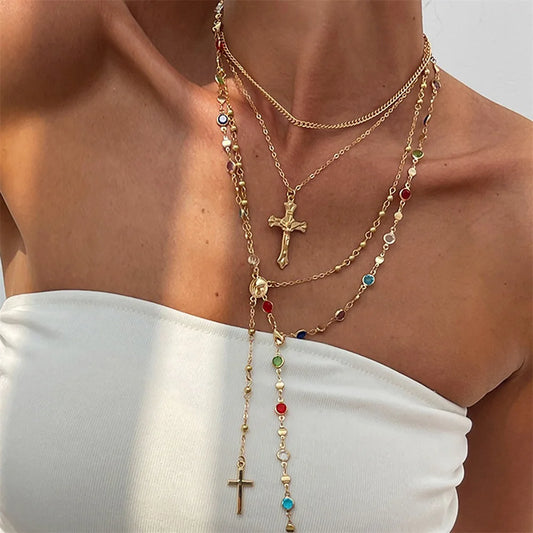 3Pcs Unique Cross Pendant Necklace Set