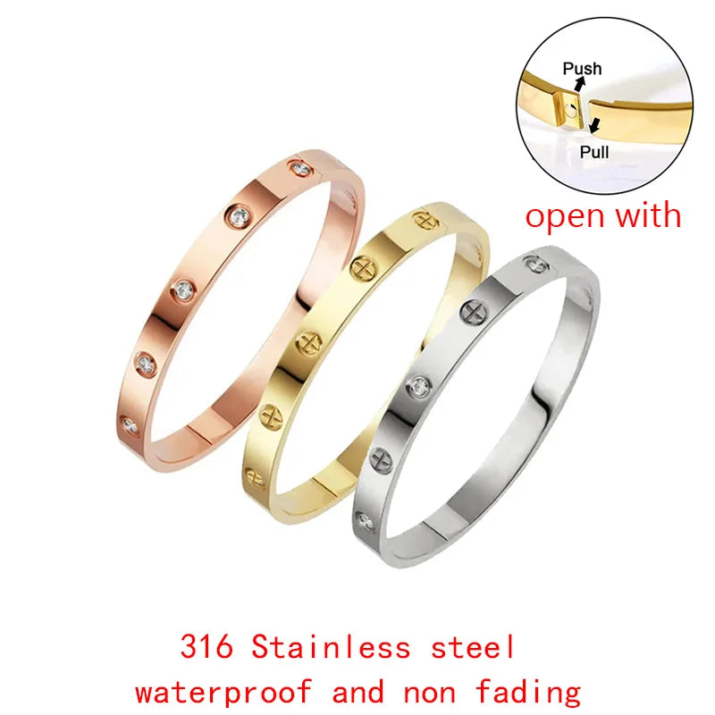 Gold Color Zircon And Cross Bracelet