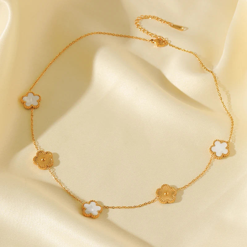 Stainless Steel White Plum Blossom Plant Leaf Flower Set