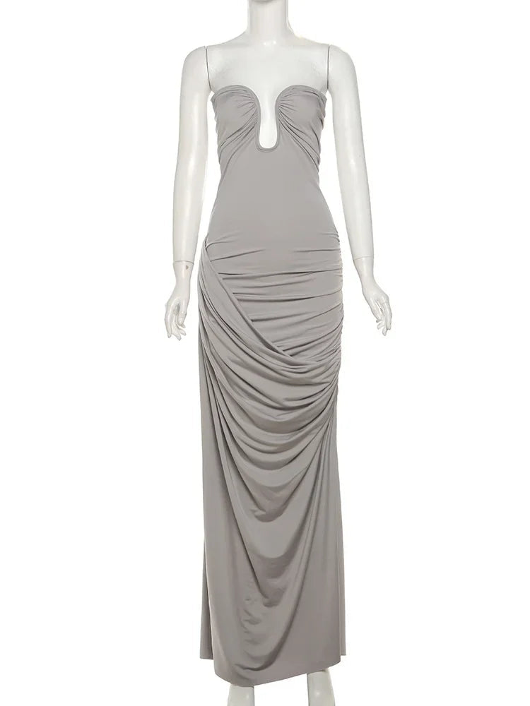 Solid Deep v Folds bodycon dress