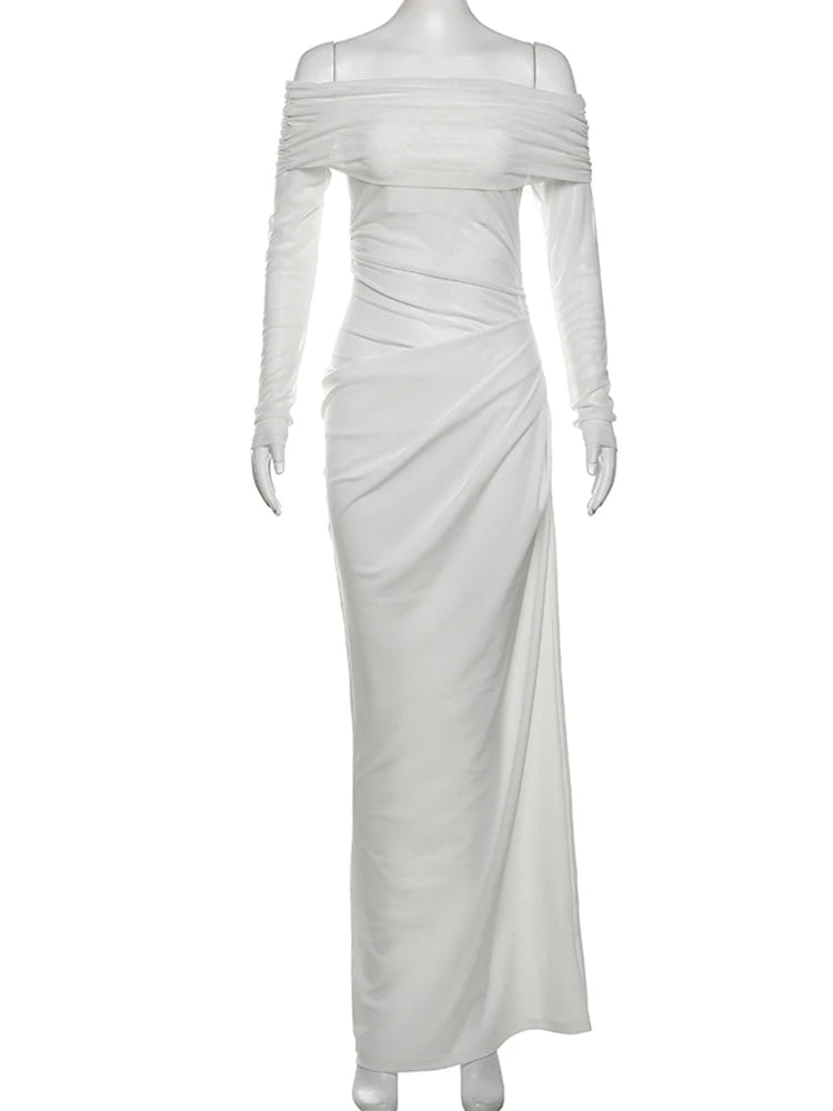 Mesh Elegant Slash Neck Ruched Dress