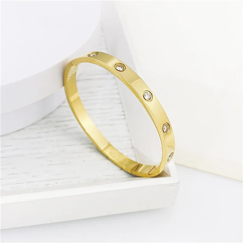 Gold Color Zircon And Cross Bracelet