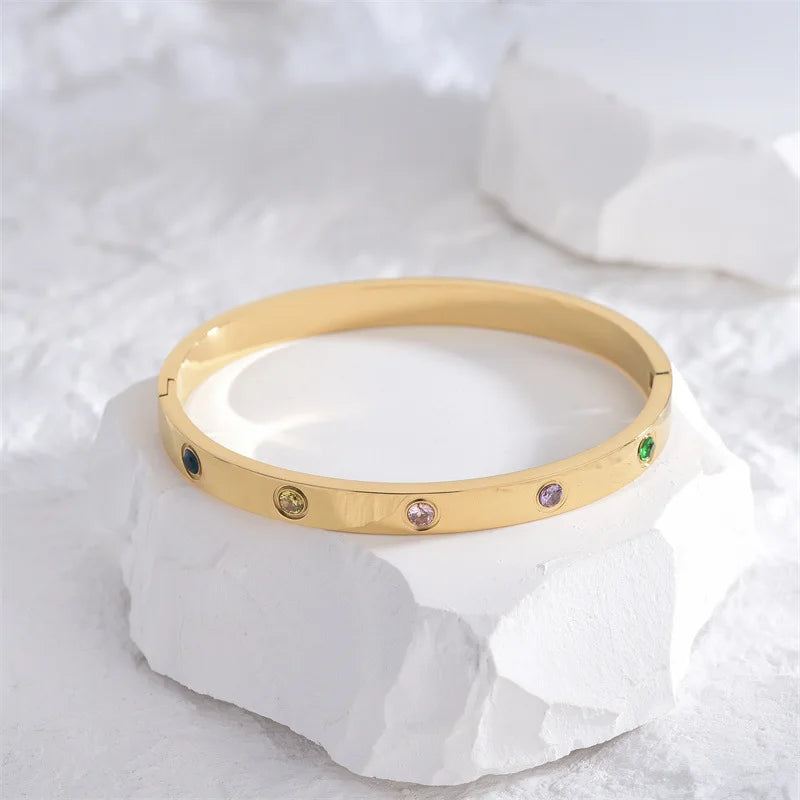 Gold Color Zircon And Cross Bracelet