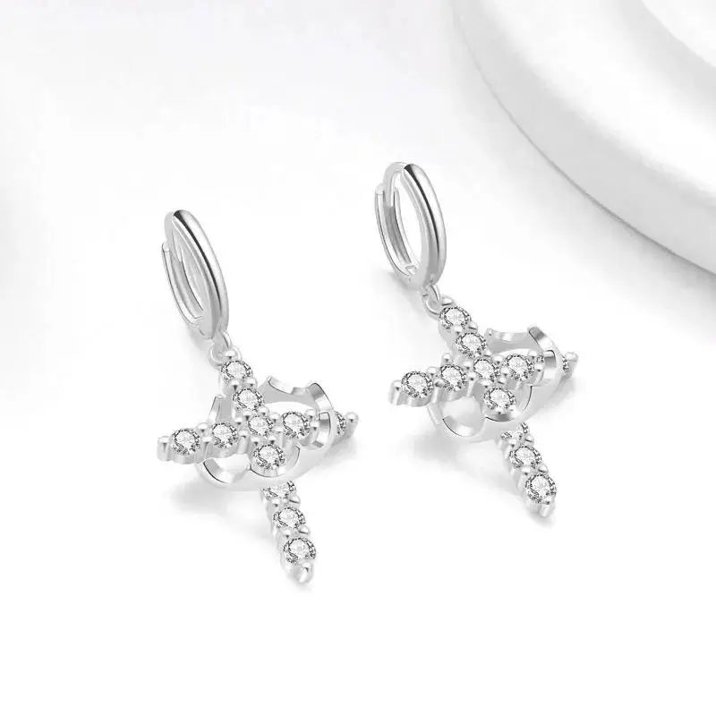 Rotatable Crown Rhinestone Cross Necklace Earrings Rings for Women