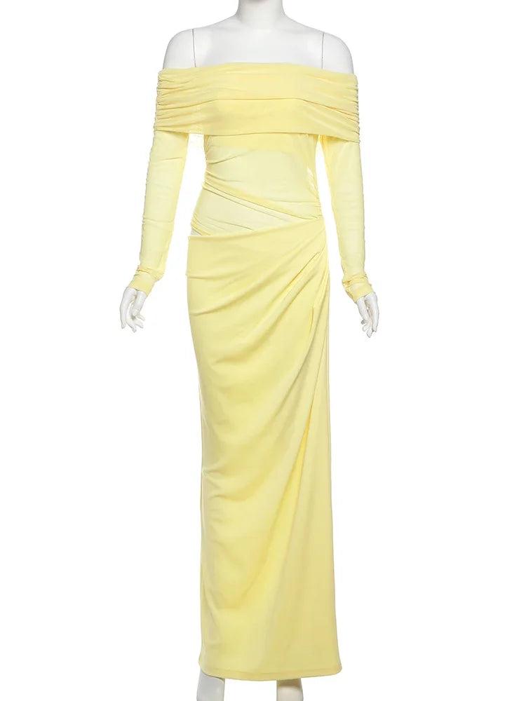 Mesh Elegant Slash Neck Ruched Dress