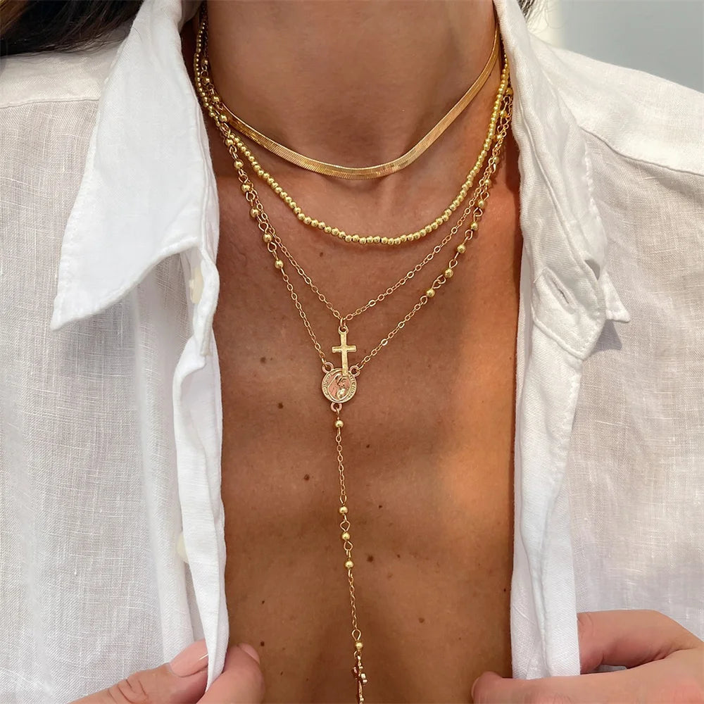 3Pcs Unique Cross Pendant Necklace Set