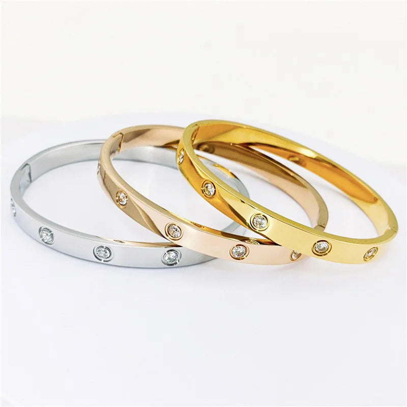 Gold Color Zircon And Cross Bracelet