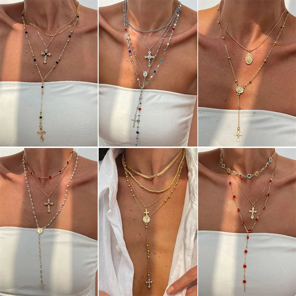 3Pcs Unique Cross Pendant Necklace Set