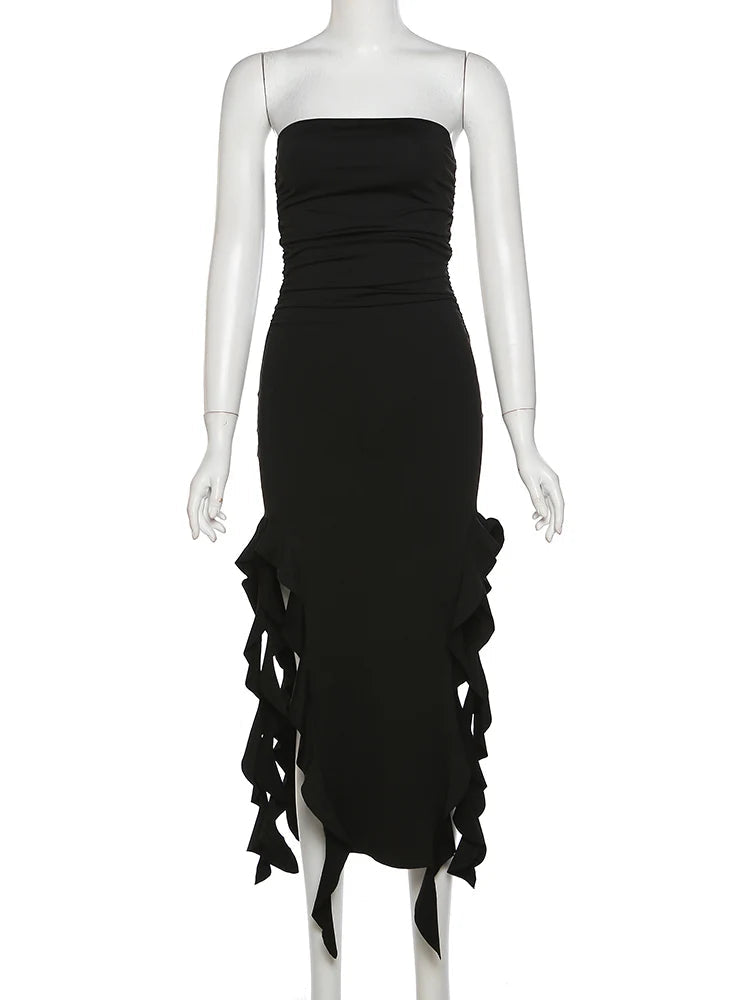 Elegant Strapless Midi Dress