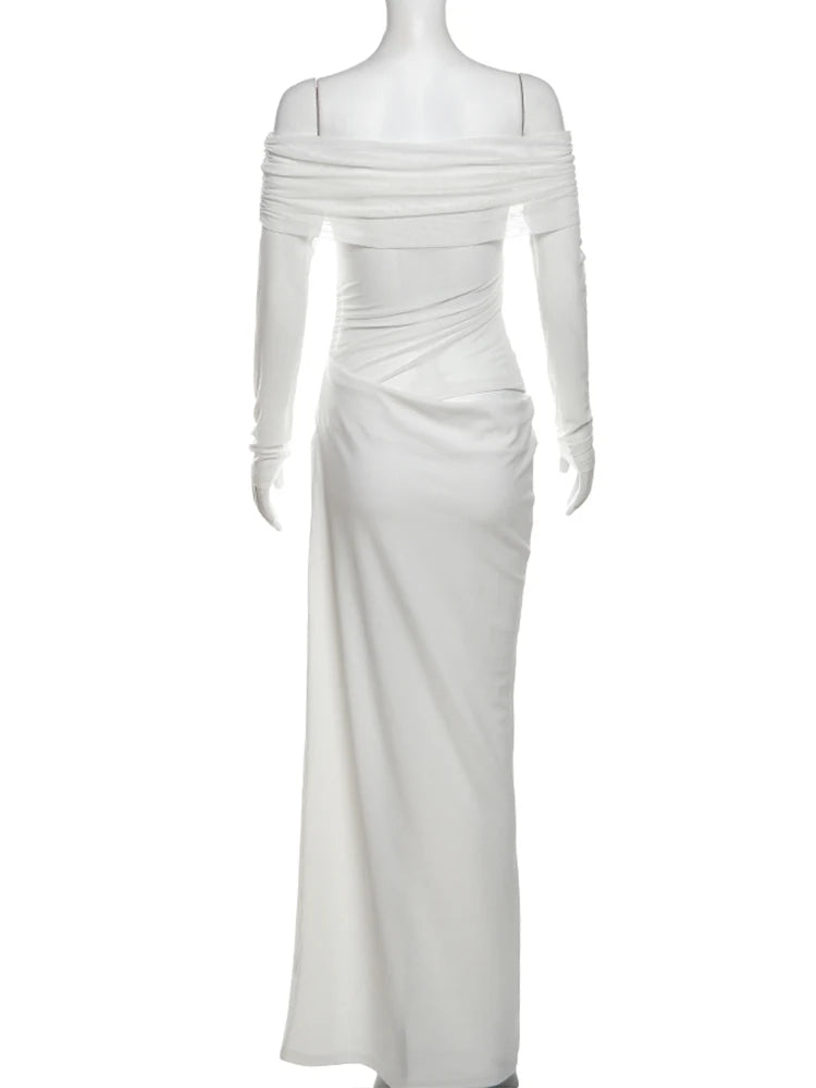 Mesh Elegant Slash Neck Ruched Dress