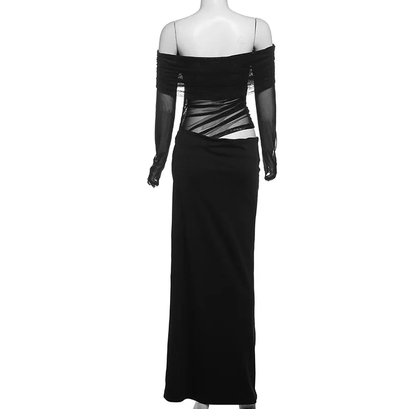 Mesh Elegant Slash Neck Ruched Dress