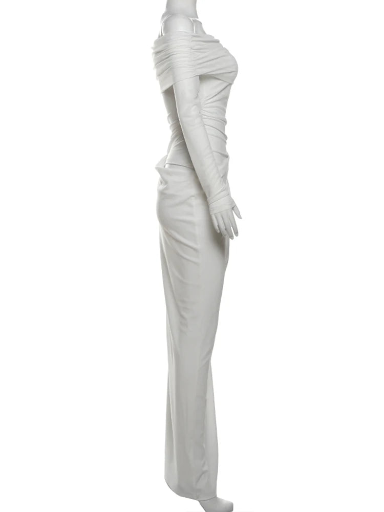 Mesh Elegant Slash Neck Ruched Dress