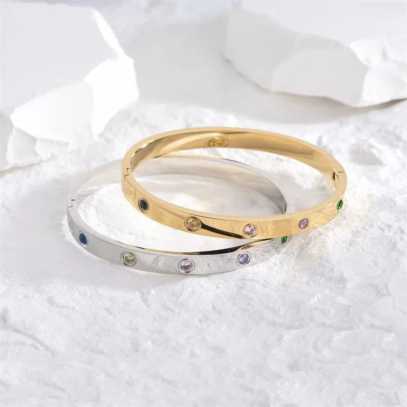 Gold Color Zircon And Cross Bracelet