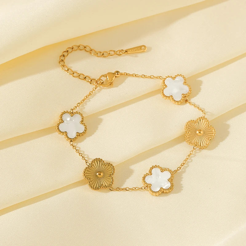 Stainless Steel White Plum Blossom Plant Leaf Flower Set