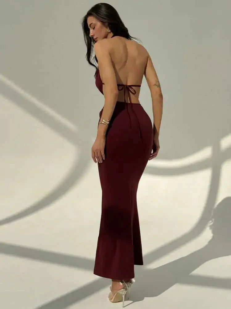 Snake Print Deep V Neck Backless Dress