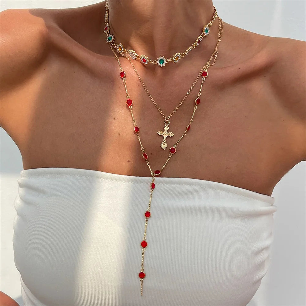 3Pcs Unique Cross Pendant Necklace Set
