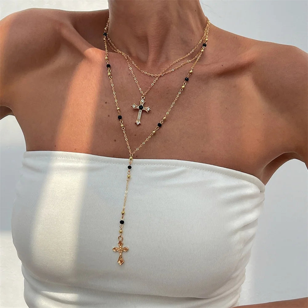 3Pcs Unique Cross Pendant Necklace Set