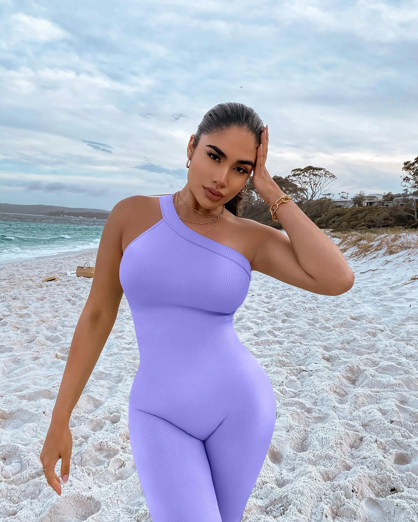 Solid Color One Shoulders Workout Bodysuit