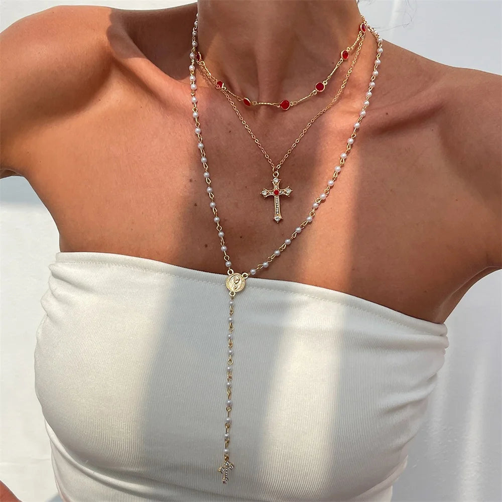 3Pcs Unique Cross Pendant Necklace Set