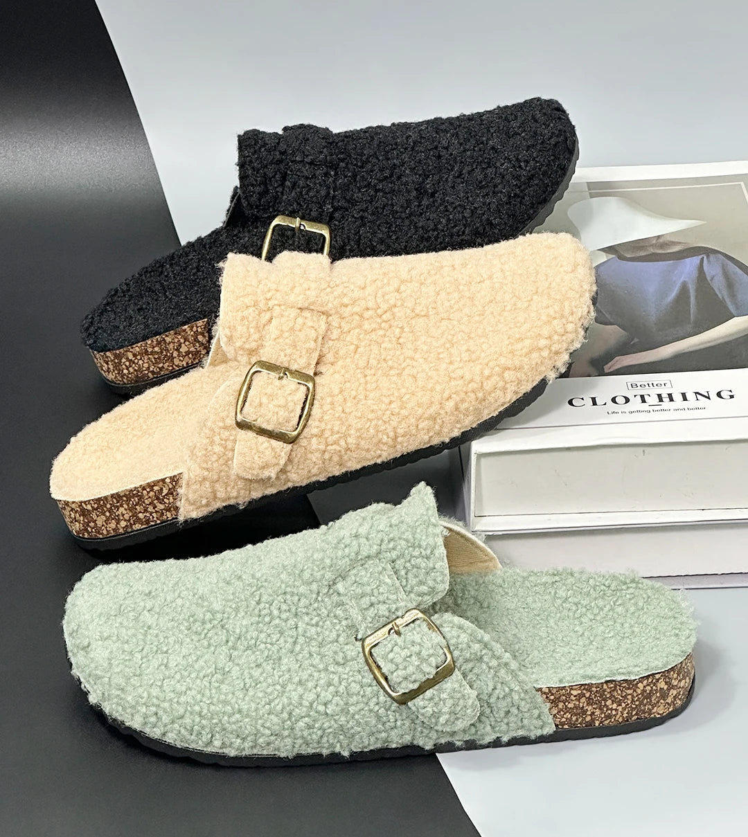 New Fall Winter Women furry clogs
